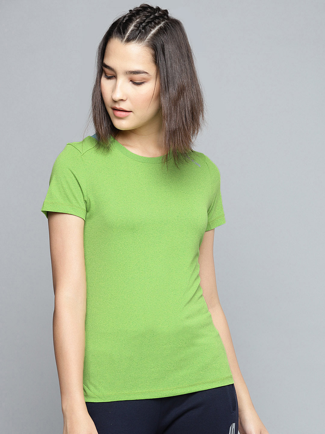 Alcis Women Green  Blue Solid Round Neck T-shirt