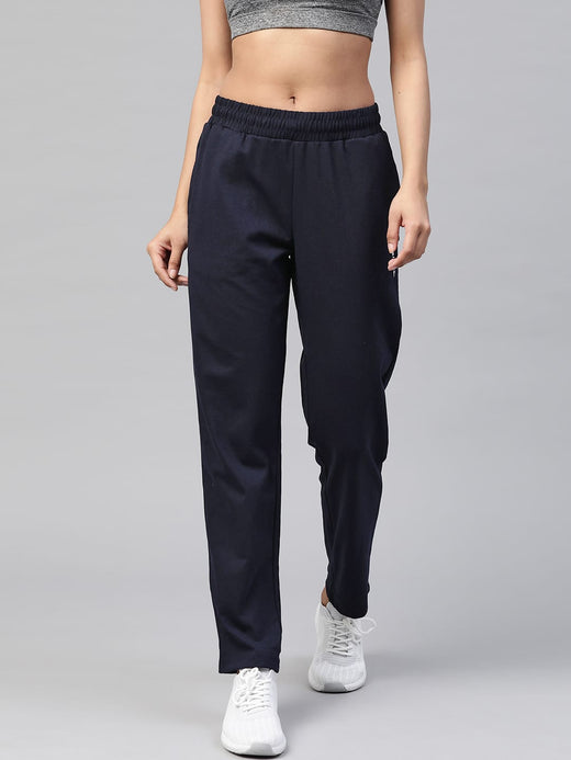 Alcis Women Navy Blue Slim Fit Solid Knitted Track Pants