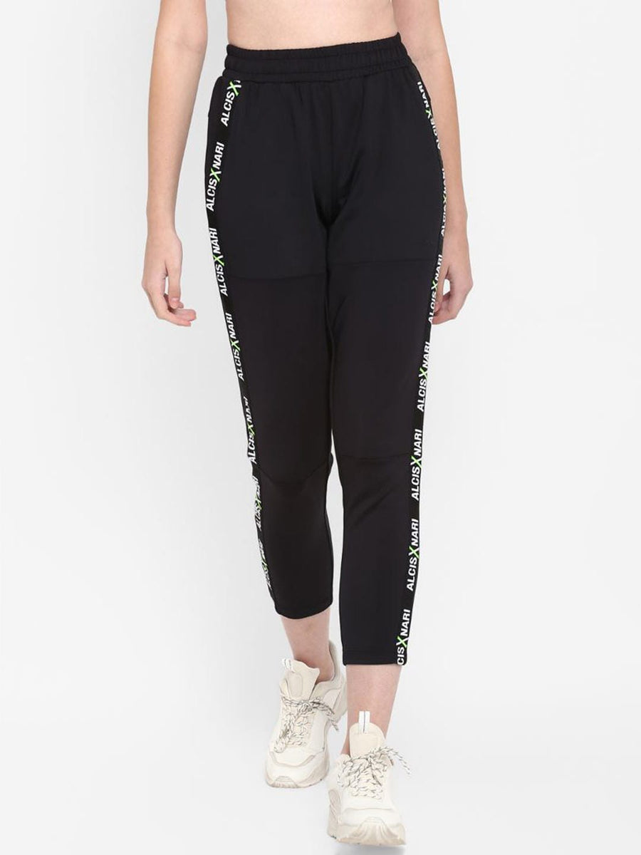Alcis Women Black Solid Straight-Fit Track Pants