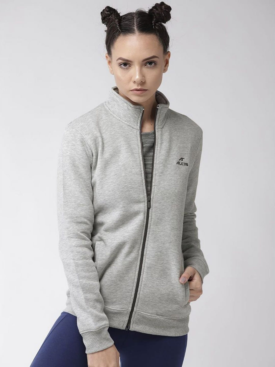 Alcis Women Grey Melange Solid Sporty Jacket