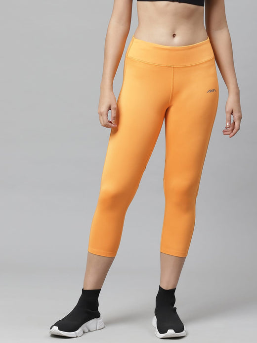 Alcis Nari Orange Solid Slim Fit Drytech+ Cropped Tights