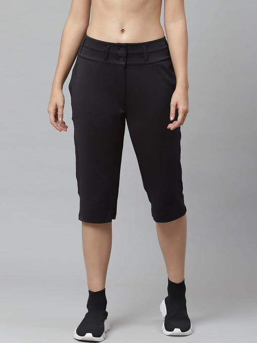 Alcis Nari Black Solid Slim Fit Drytech+ Sports Capris
