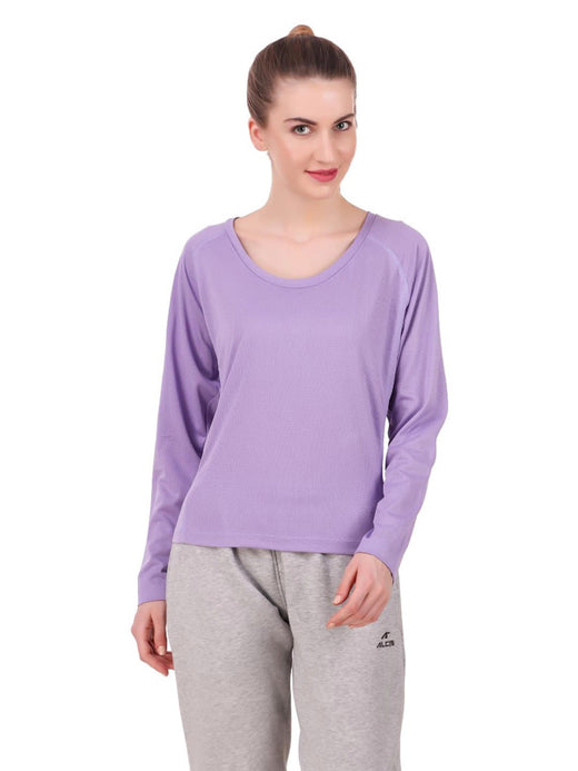 Alcis Women Lavender Self Design Round Neck Running T-shirt