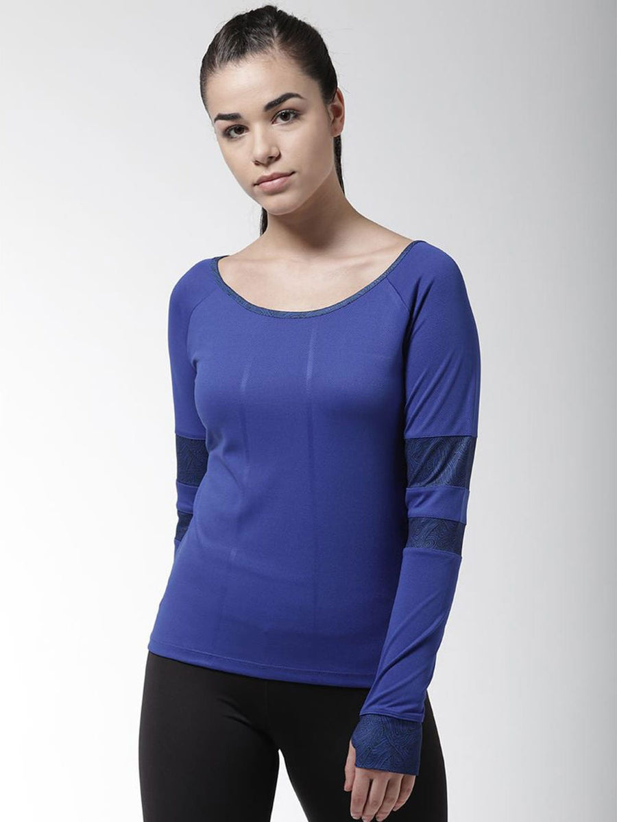 
                    
                      Alcis Women Blue  Black Printed Boat Neck Running T-shirt
                    
                  