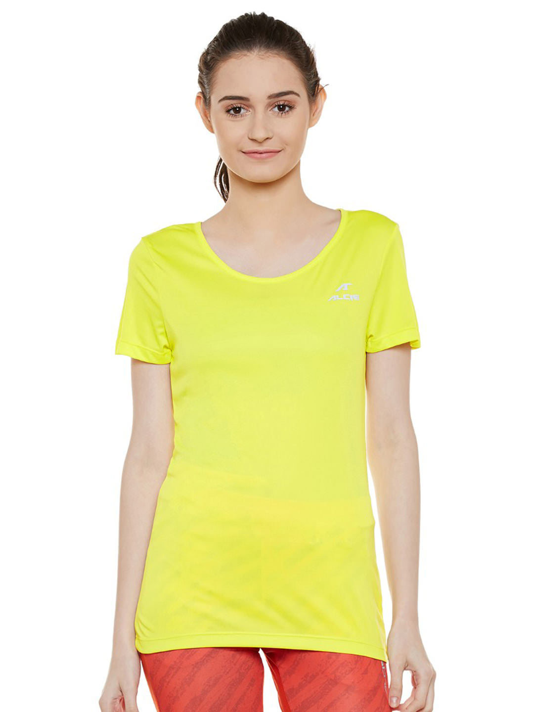 Alcis Women Yellow Solid Round Neck T-shirt