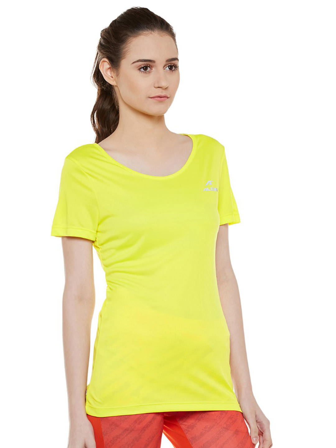 Alcis Women Yellow Solid Round Neck T-shirt